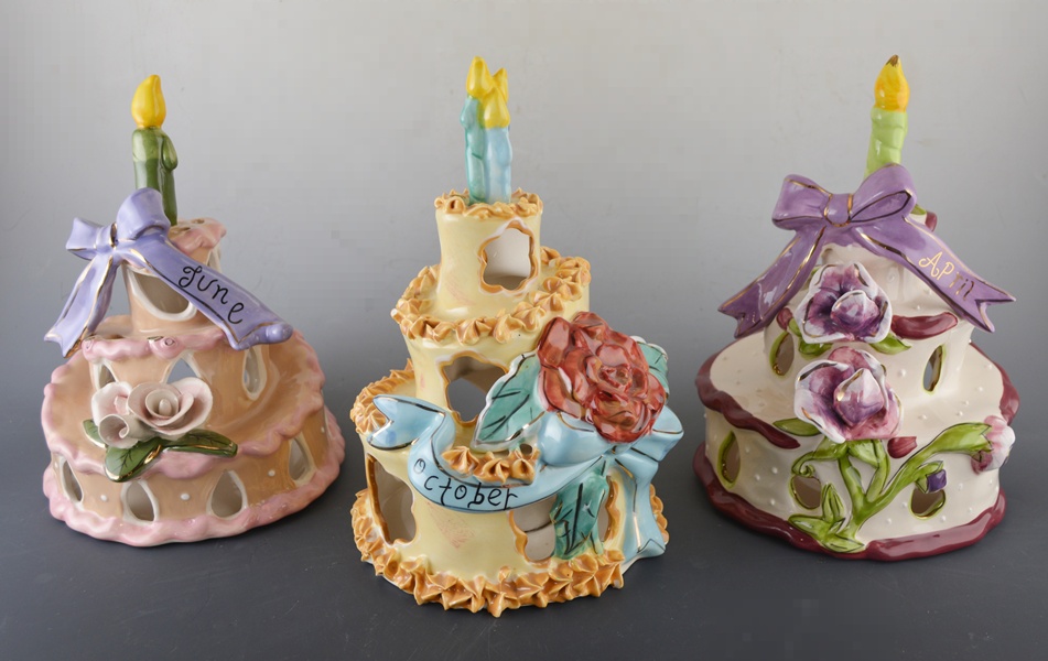 Six Heather Goldminc Ceramic Birthday Cake Votive Holders EBTH
